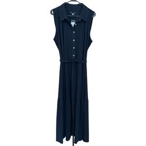 Tommy Hilfiger Navy Blue Sleeveless Dress Button Down Maxi size 14 NWT